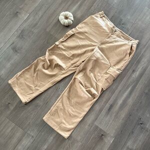 7 For All Man Kind‎ Tan Cream Faux Leather Wide Leg Cargo Pants